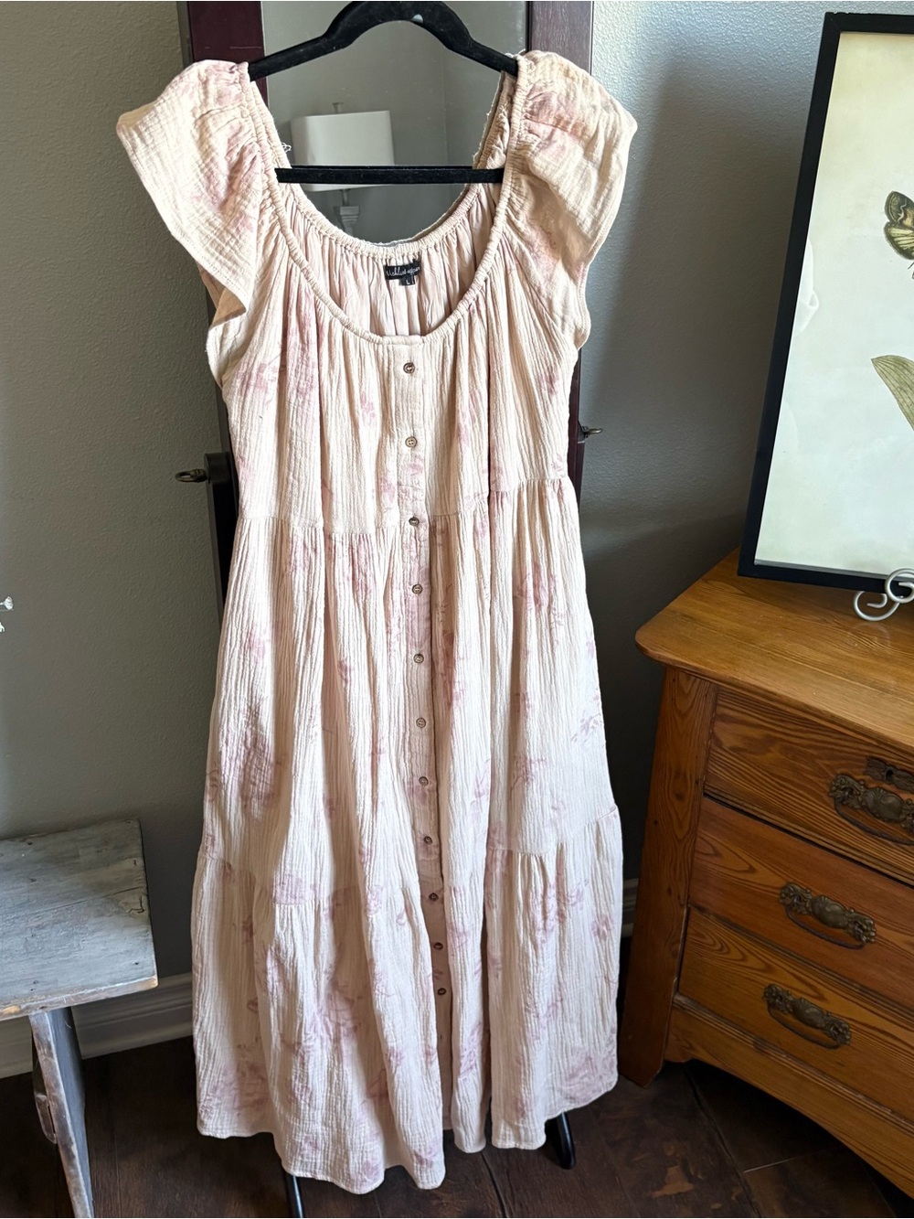 Wishlist Light Pink Button-Front Cotton Maxi Dress